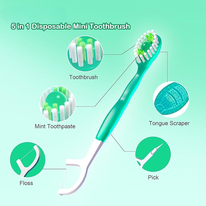 ๐5 in 1 Mini Toothbrush & Floss & Tongue Scraper & Toothpick Set