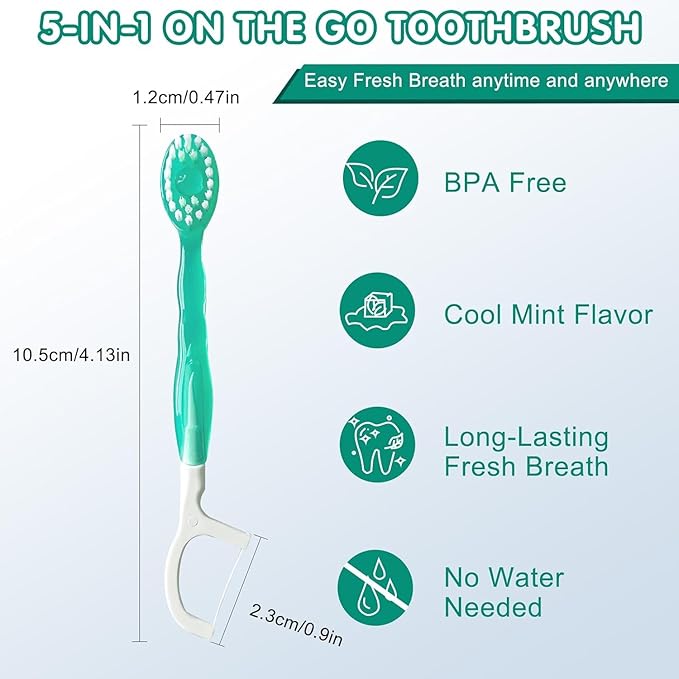 ๐5 in 1 Mini Toothbrush & Floss & Tongue Scraper & Toothpick Set