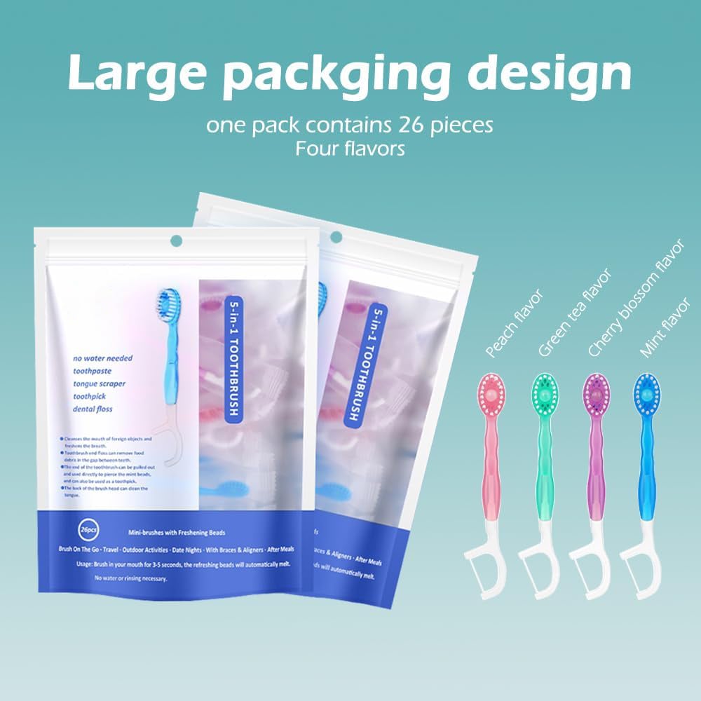 ๐5 in 1 Mini Toothbrush & Floss & Tongue Scraper & Toothpick Set