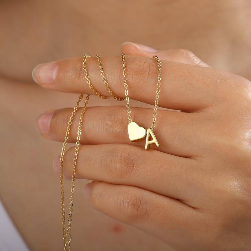 📿Tiny Initial Necklaces Golden Heart Letter A-Z