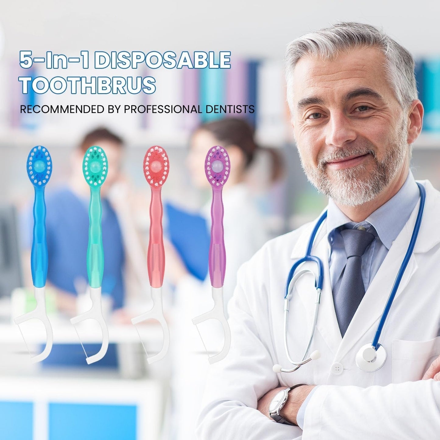 ๐5 in 1 Mini Toothbrush & Floss & Tongue Scraper & Toothpick Set