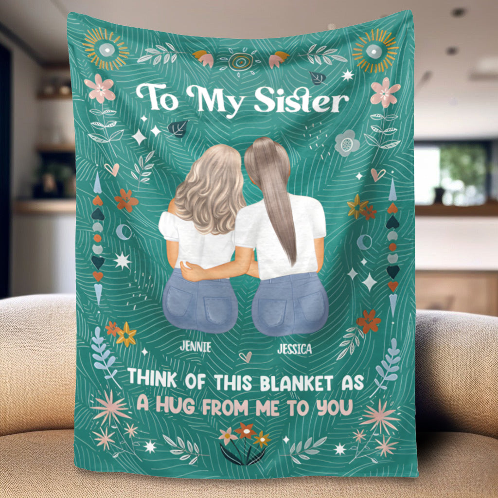 Personalized Sister Blanket: 'A Hug From Me To You' Custom Fleece Gift