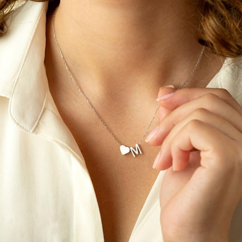 📿Tiny Initial Necklaces Golden Heart Letter A-Z