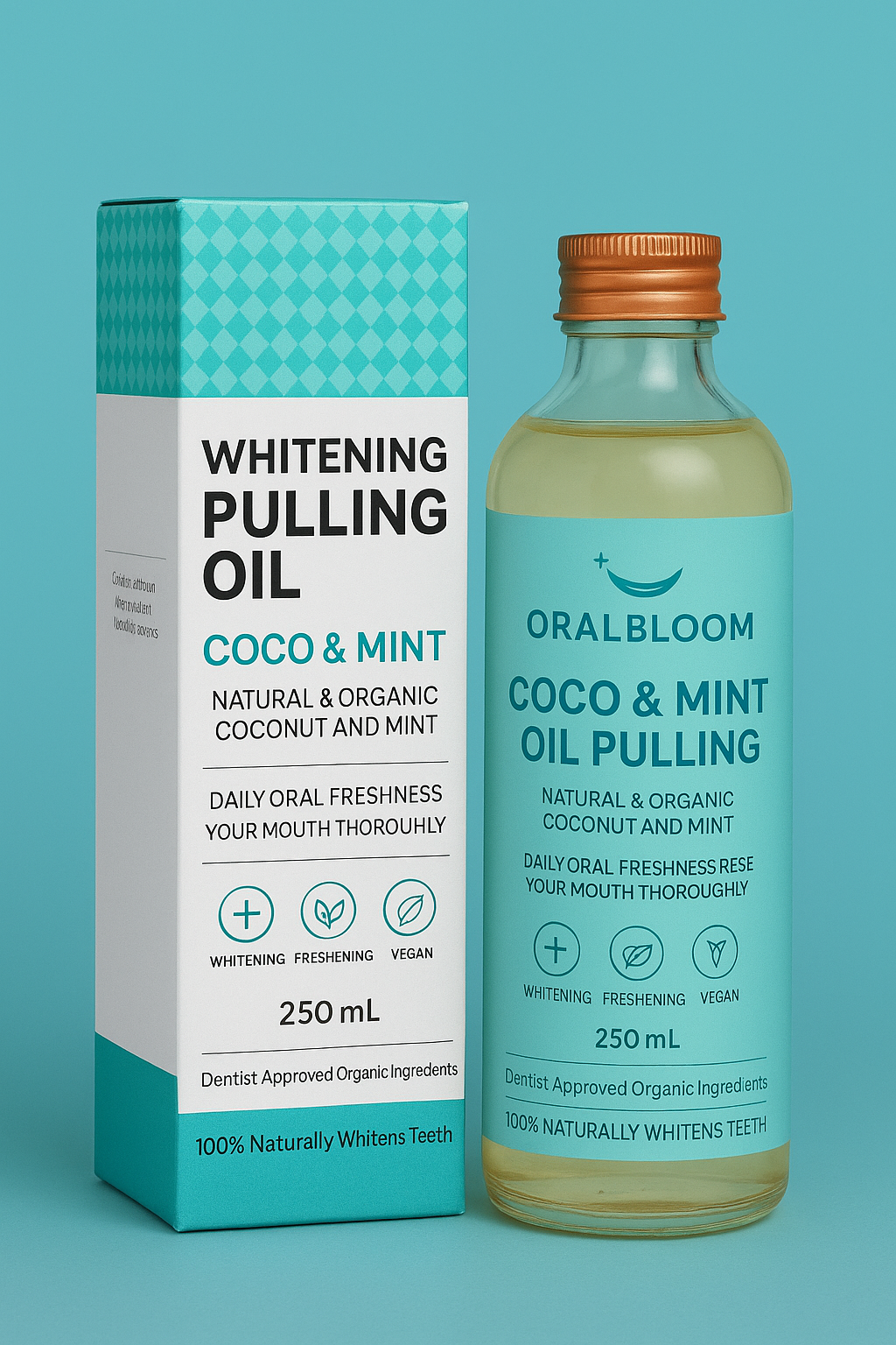 Coconut oil and mint mouthwash with 8 essential oils and vitamins D3, E and K2