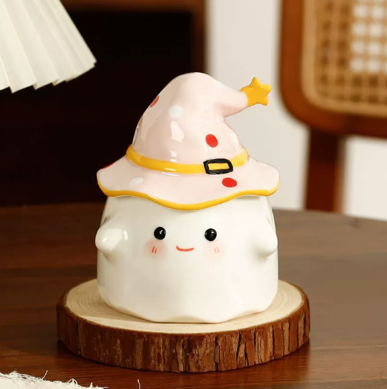🎃👻Halloween Ceramic Mugs – Pumpkin & Ghost Design with Witch Hat Lid